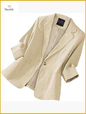 Lightweight Linen Blazer 3/4 Sleeve Button Jacket Casual Work Office